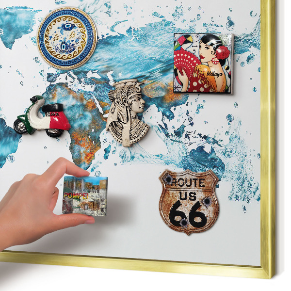 Metalen magneetbord met lijst in het goud Waterkaart
