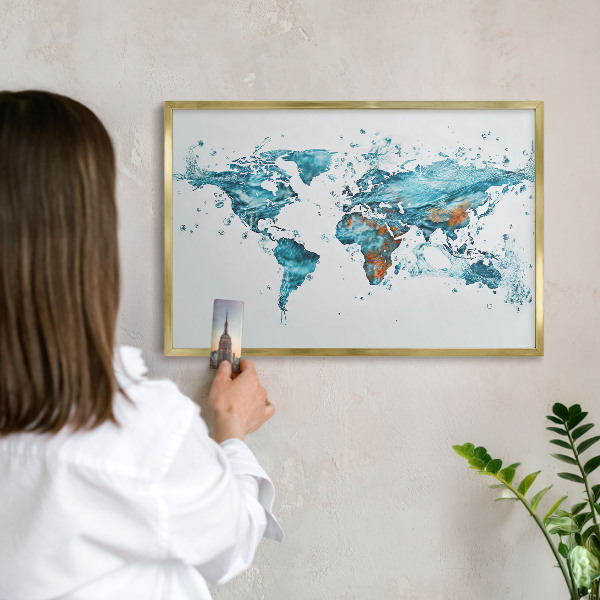 Metalen magneetbord met lijst in het goud Waterkaart