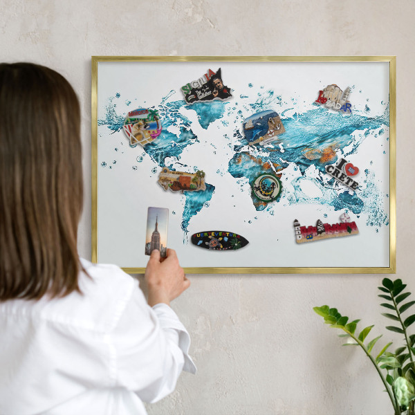 Metalen magneetbord met lijst in het goud Waterkaart