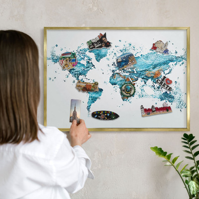 Metalen magneetbord met lijst in het goud Waterkaart