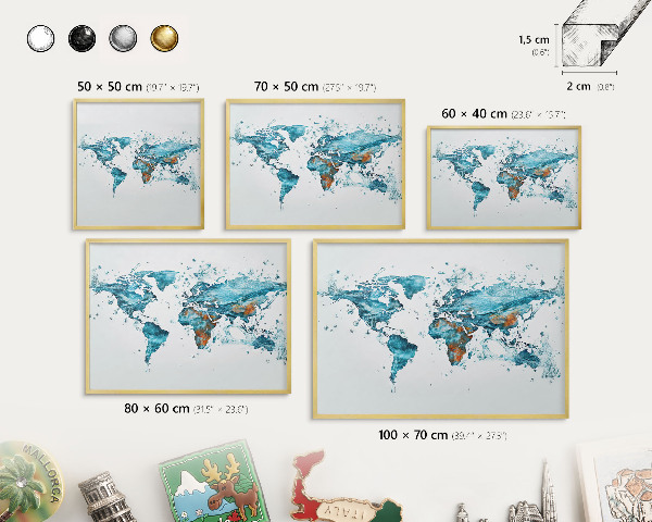 Metalen magneetbord met lijst in het goud Waterkaart