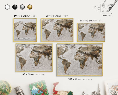 Magnetisch bord voor reismagneten met gouden lijst Reliëfkaart