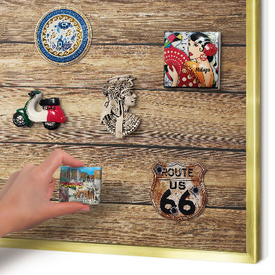 Metalen magneetbord met lijst in het goud Houtstructuur