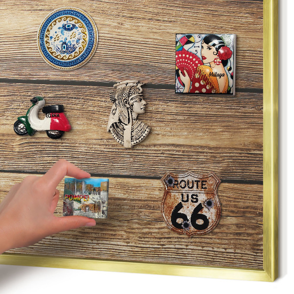 Metalen magneetbord met lijst in het goud Houtstructuur