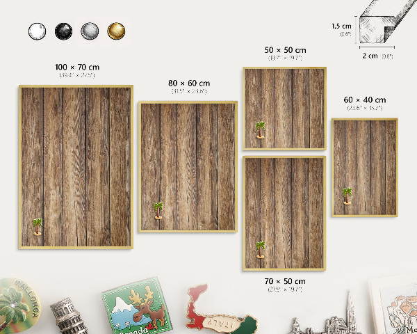 Metalen magneetbord met lijst in het goud Houtstructuur