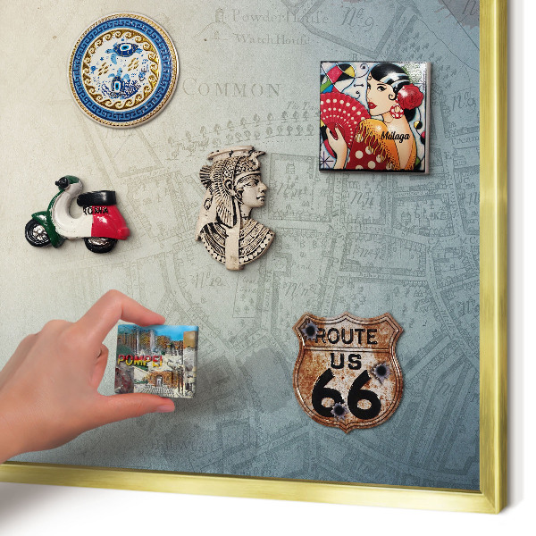 Metalen magneetbord met lijst in het goud Oude kaart