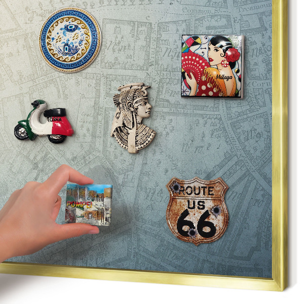 Metalen magneetbord met lijst in het goud Oude kaart