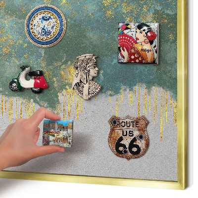 Magnetisch bord voor reismagneten met gouden lijst Turquoise abstractie