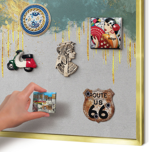 Magnetisch bord voor reismagneten met gouden lijst Turquoise abstractie