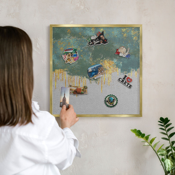 Magnetisch bord voor reismagneten met gouden lijst Turquoise abstractie