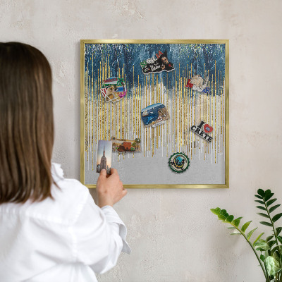 Metalen magneetbord met lijst in het goud Abstracte bos