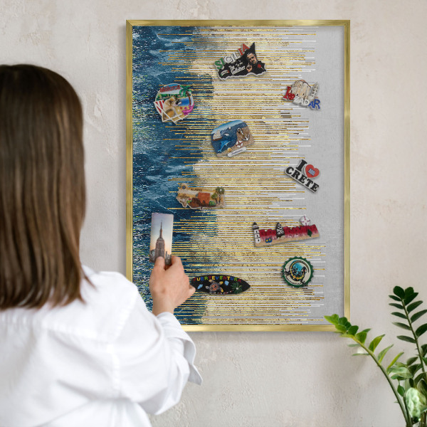 Metalen magneetbord met lijst in het goud Abstracte bos