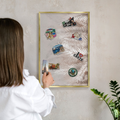 Metalen magneetbord met lijst in het goud Bladeren van de natuur