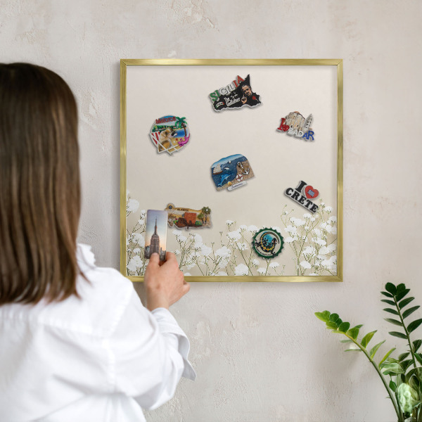 Metalen magneetbord met lijst in het goud Subtiele natuur