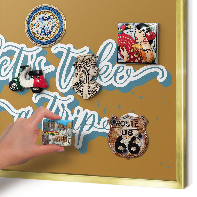 Metalen magneetbord met lijst in het goud Droomreis