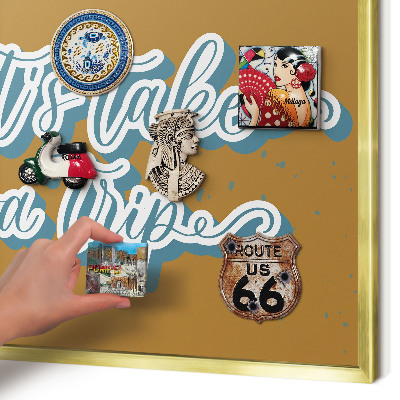 Metalen magneetbord met lijst in het goud Droomreis