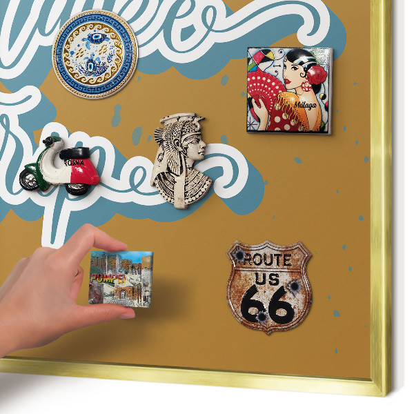 Metalen magneetbord met lijst in het goud Droomreis