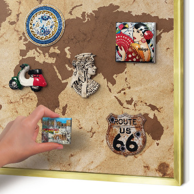 Magnetisch bord voor reismagneten met gouden lijst Wereldkaart