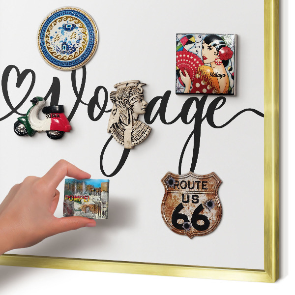 Metalen magneetbord met lijst in het goud Goede reis