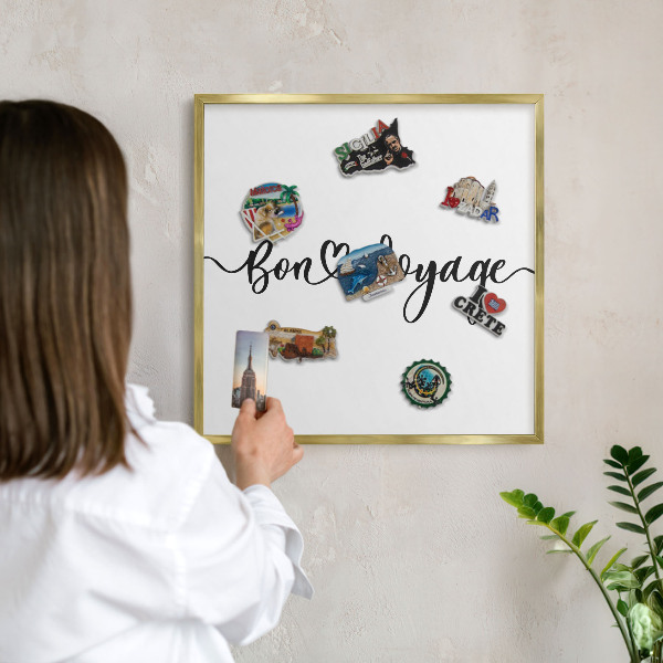 Metalen magneetbord met lijst in het goud Goede reis
