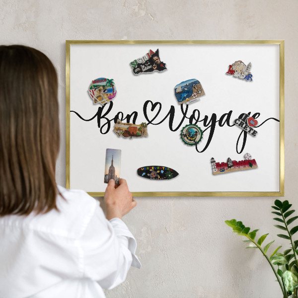 Metalen magneetbord met lijst in het goud Goede reis