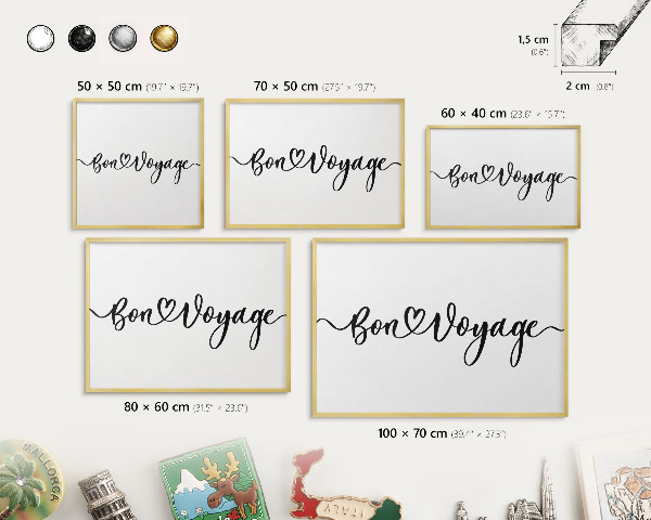 Metalen magneetbord met lijst in het goud Goede reis