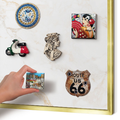 Magnetisch bord voor reismagneten met gouden lijst Marmeren elegantie