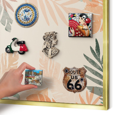 Metalen magneetbord met lijst in het goud Tropische bladeren