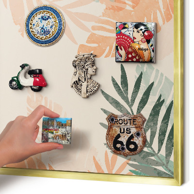 Metalen magneetbord met lijst in het goud Tropische bladeren
