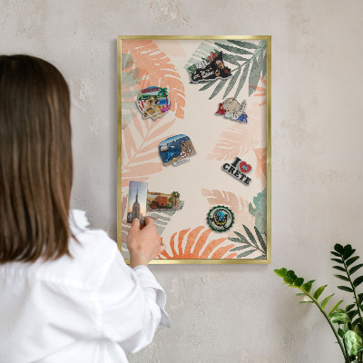 Metalen magneetbord met lijst in het goud Tropische bladeren