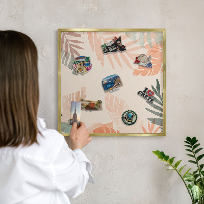 Metalen magneetbord met lijst in het goud Tropische bladeren