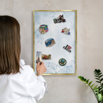 Magnetisch bord voor reismagneten met gouden lijst Bloemrijke elegantie
