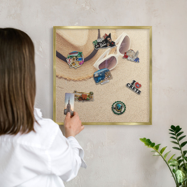 Metalen magneetbord met lijst in het goud Zomerstrand