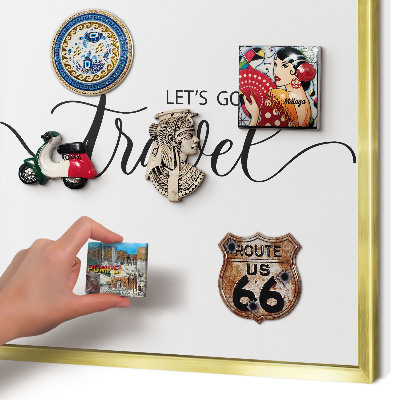 Metalen magneetbord met lijst in het goud Laten we samen op reis gaan