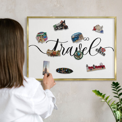 Metalen magneetbord met lijst in het goud Laten we samen op reis gaan