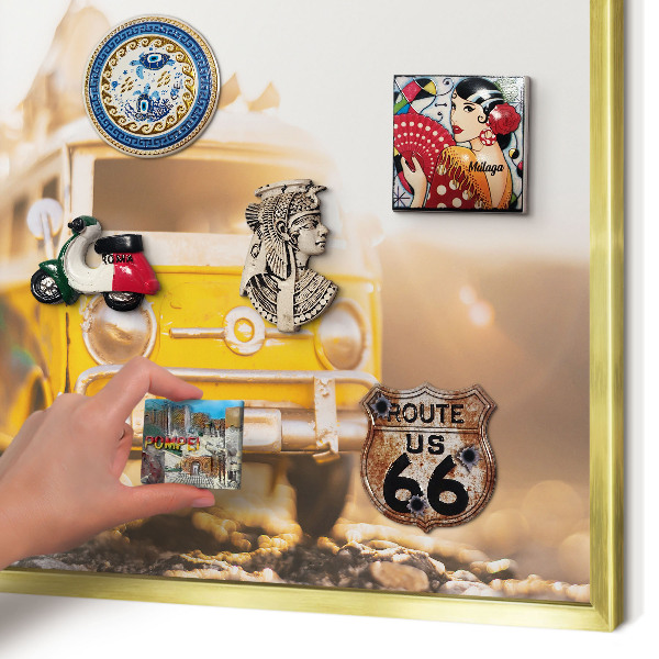 Magnetisch bord voor reismagneten met gouden lijst Retro reizen