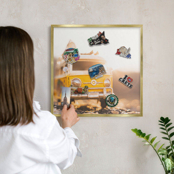 Magnetisch bord voor reismagneten met gouden lijst Retro reizen