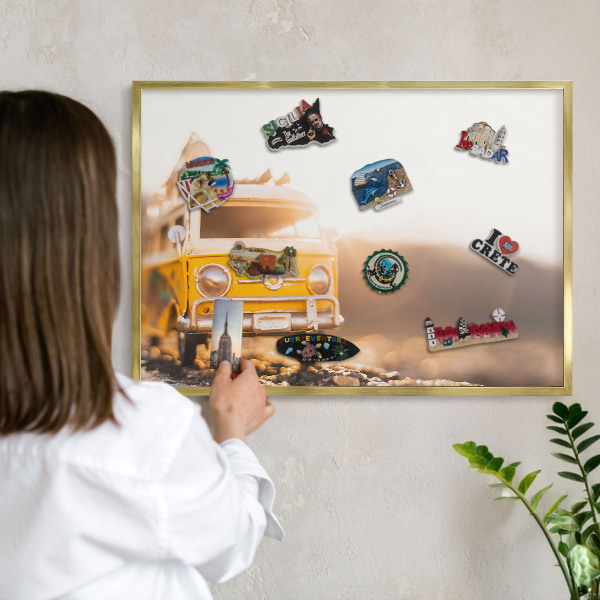 Magnetisch bord voor reismagneten met gouden lijst Retro reizen