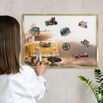 Magnetisch bord voor reismagneten met gouden lijst Retro reizen