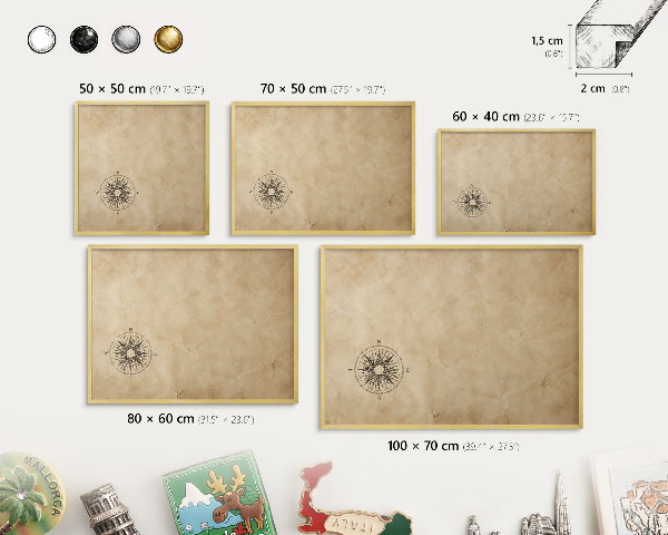 Magnetisch bord voor reismagneten met gouden lijst Windroos