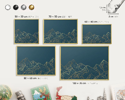 Metalen magneetbord met lijst in het goud Bergminimalisme