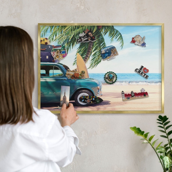 Metalen magneetbord met lijst in het goud Vakantievrede