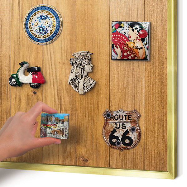 Magnetisch bord voor reismagneten met gouden lijst Houtstructuur