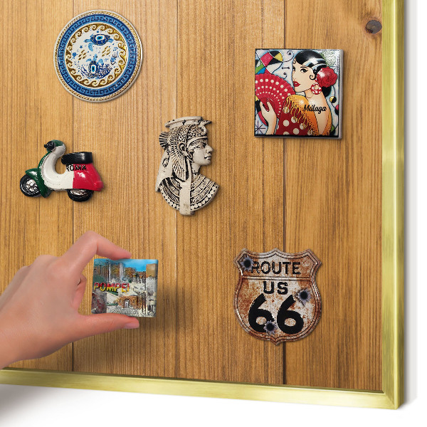 Magnetisch bord voor reismagneten met gouden lijst Houtstructuur