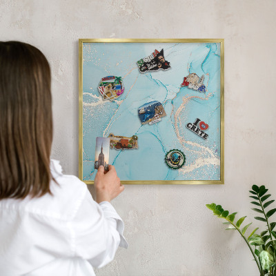Magnetisch bord voor reismagneten met gouden lijst Turquoise elegantie