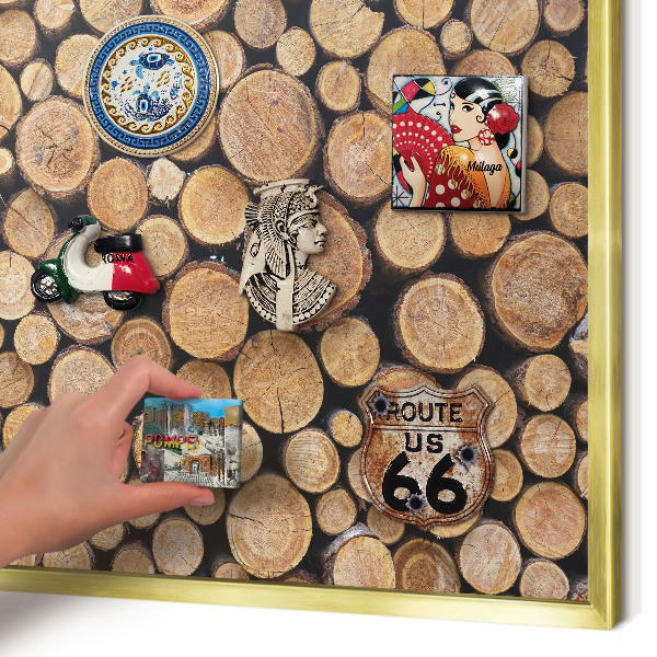 Metalen magneetbord met lijst in het goud Houten cirkels