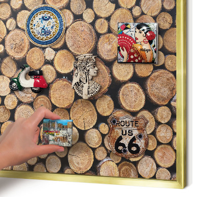 Metalen magneetbord met lijst in het goud Houten cirkels