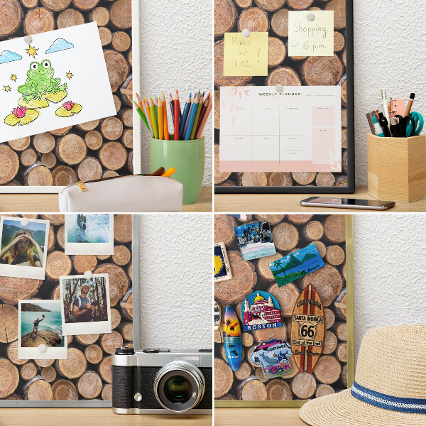 Metalen magneetbord met lijst in het goud Houten cirkels