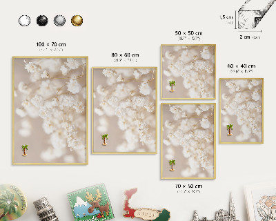 Metalen magneetbord met lijst in het goud Beige bloemen