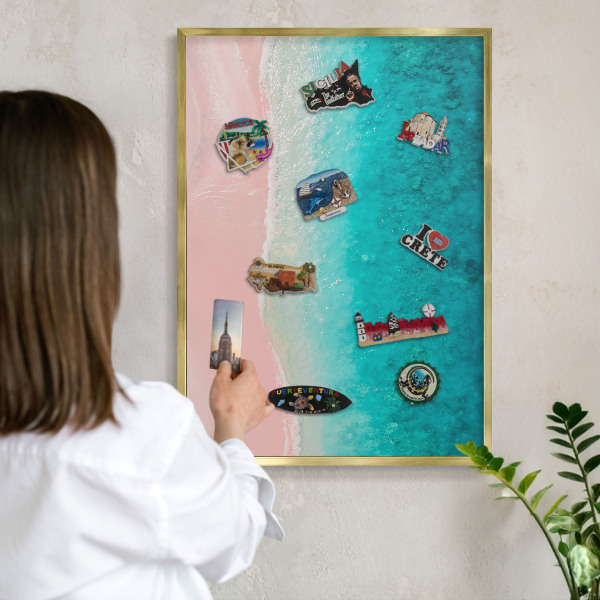 Metalen magneetbord met lijst in het goud Zomerse ontspanning